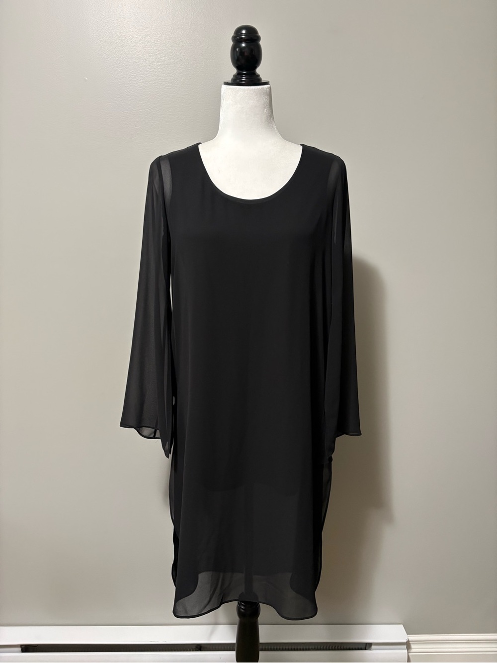 Compli K Sheer Overlay Long Sleeve Hi-Lo Tunic Black
